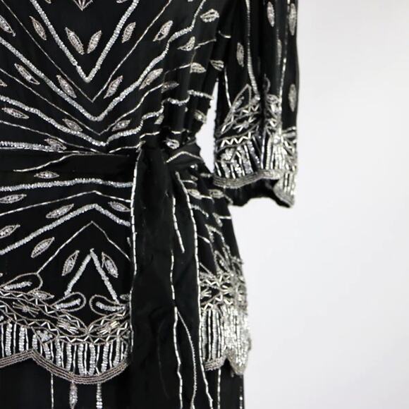 Vintage 1980s Black and Silver Sequin Beaded Top and Skirt Judith Ann Medium - Picture 9 of 10